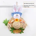 Hanging Easter bunny straw hat decoration with floral accent and Welcome sign - Blue Rabbit Decor Hat