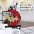 Glittery red moon and gold bat Halloween hair clip, 5x5cm size, perfect for party costumes - Moon and Bat Hair Clip (W175)
