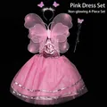 Set costume principessa fata rosa per bambini con ali di farfalla cerchietto e bacchetta - Taglia unica / Set / Set da 4 pezzi (non luminoso) / Rosa