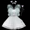 Costume da fata bianco 4 pezzi con ali di farfalla e bacchetta per bambine - Taglia unica / Set / Set da 4 pezzi (non luminoso) / Bianco