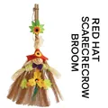 Handgefertigter Halloween-Hexenbesen mit einer Vogelscheuche mit rotem Hut und Sonnenblumen - Vogelscheuche Mit Rotem Hut