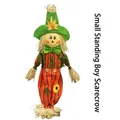 Small standing harvest scarecrow in green hat and orange striped pants decor - Boy Pants Standing Style / S / Orange Stripes