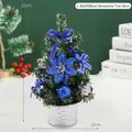 Mini sapin de Noël artificiel de 22 cm en pot avec nœuds bleus et fleur à paillettes - 20cm / Bleu