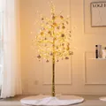 Set de árbol de Navidad luminoso dorado de 1,5m con 36 bolas champán y falda de felpa - Árbol Dorado 1.5m + Bolas Oro Champán / 36 Bolas + Falda 78CM