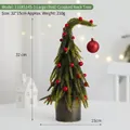 Sapin de Noël artificiel en PE avec design à col tordu et décorations rouges festives - Style Créatif à Col Tordu (116XS145-3) / Grand (32CM) / Style Rouge