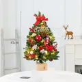 Petit sapin de Noël de table 45 cm pré-décoré avec lumières LED chaudes et ornements - 45cm / Sapin Vert (Thème Rouge Blanc)