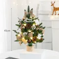 Mini sapin de Noël de bureau de 45 cm avec lumières chaudes et nœuds en toile de jute. - 45cm / Sapin Vert (Thème Café)