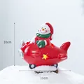 Weihnachts-Schneemann-Figur aus Keramik im roten Flugzeug, Größe 11x10 cm - Flugzeug Schneemann A Stil (T23015)