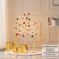 1,5 m verlichte witte berk kerstboom set met gouden geschenkdozen en kleurrijke ballen - Lange Witte Lichtboom Met Gekleurde Ballen Set C