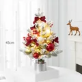 Sapin de Noël musical tournant de 45 cm avec neige, nœuds rouges et lampes LED - 45cm / Sapin Floconné (Thème Rose)