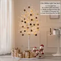 1,5m witte LED berk kerstboom set met gouden ornamenten en sneeuwpop beeldjes - Lange Witte Lichtboom Met Koffie Goud Ballen Set A