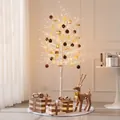 1,5 m witte kerstboomset met led-verlichting, rendier en gouden ornamenten - Lange Witte Lichtboom Met Koffie Goud Ballen Set B