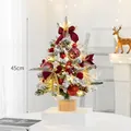 Mini sapin de Noël de table de 45 cm avec lumières LED et décorations - 45cm / Sapin Floconné (Thème Bordeaux)