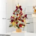 Élégant mini sapin de Noël floqué de 60cm avec des ornements rouges et des lumières - 60CM / Sapin Floconné (Thème Bordeaux)