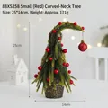 Petit sapin de Noël incurvé pour bureau avec baies rouges et boule pailletée décorative - Style Créatif à Col Tordu (88XS258) / Petit (25cm) / Style Rouge