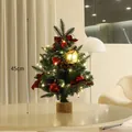 Mini sapin de Noël de table 45cm avec lumières LED chaudes et boules rouges deco - 45cm / Sapin Vert Socle Bois (Thème Rouge)