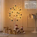 1,5 m witte verlichte kerstboom set met ornamenten en sneeuwpoppen - Lange Witte Lichtboom Met Blauw Goud Ballen Set A