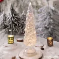 Elegante albero di Natale in vetro da 35 cm con LED per decorazioni natalizie da tavolo - Bianco Grande (BL24)