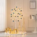 1,5 m verlichte witte kerstboomset met blauwe en gouden ornamenten en geschenken - Lange Witte Lichtboom Met Blauw Goud Ballen Set C