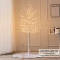 1,8 m witte berk LED-boom met warme lichten en pluche witte boomrok - Lange Witte Lichtboom