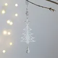 Silberner Weihnachtsbaum-Anhänger mit facettiertem Kristalltropfen und Stern, 25cm - Flacher Weihnachtsbaumanhänger (LF4039) / 25x8cm / Silber