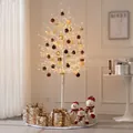 1,8 m witte kunstmatige berkenboom met LED-verlichting, sneeuwpoppen en cadeau-dozen - Extra Lange Witte Lichtboom Met Koffie Goud Ballen Set A