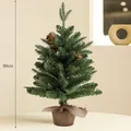 Petit sapin de Noël artificiel de 90cm avec pommes de pin et base en toile de jute - 90cm / Sapin Vert Socle Bois