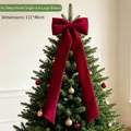 Elegant large burgundy velvet Christmas bow for tree topper decoration, 111x48cm size - Single Ear Large Bow (HL-Single Ear Large Bow) / 111*48cm