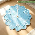 Sky blue plush Christmas tree skirt with wavy edges and white decorative bow ribbons - 90cm / Blue