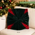 Χριστουγεννιάτικη θήκη μαξιλαριού 45x45cm με πράσινο βελούδινο φιόγκο - Στυλ Φιόγκος / 45x45cm / Πράσινο