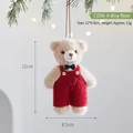 Handmade cute plush teddy bear Christmas ornament wearing red overalls and a black bow tie - Boys Bear (C056-A) / Brown