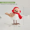 Cute Christmas plush bird figurine wearing red earmuffs and scarf, 10.5cm table decor - Earphone Style (C081) / Bird with Headphones