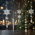 Iridescent acrylic Christmas snowflake and icicle ornament set with size dimensions - Five-Piece Set / AB Color