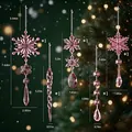 Set of pink acrylic snowflake and icicle Christmas tree ornaments with detailed dimensions - Five-Piece Set / Pink