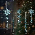 Set of blue acrylic snowflake and icicle Christmas ornaments with detailed dimensions - Five-Piece Set / Blue