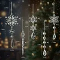 Set of 5 clear acrylic Christmas snowflake and icicle ornaments with dimensions - Five-Piece Set / Clear White