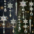 Transparent acrylic Christmas snowflake and icicle hanging ornament set for festive decor - 10-Piece Set / AB Color