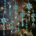 Set of blue acrylic snowflake and icicle Christmas ornaments for tree decoration - 10-Piece Set / Blue