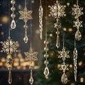 Elegant champagne gold acrylic snowflake and icicle Christmas tree hanging ornaments set - 10-Piece Set / Clear White