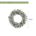 30cm white flocked Christmas wreath decorated with pine cones and small red berries - Snowy PE Wreath / Diameter 30cm (50T)