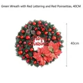 40cm Christmas artificial wreath with red poinsettias, ornaments and Merry Christmas sign - Red Letters Red Flowers / 40CM / Green