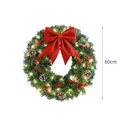 Couronne de Noël de 60 cm avec lumières LED, grand nœud rouge brillant et pommes de pin. - Couronne de Noël Lumineuse / 60CM