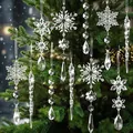 Clear acrylic Christmas snowflake and icicle ornament set for festive tree decoration - 10-Piece Set / Champagne