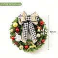Festive 50cm Christmas wreath decorated with buffalo plaid bow, reindeer, and colorful baubles - No Light Version / 50cm Wreath