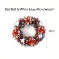 Handcrafted 40cm Christmas wreath with red berries, pine cones, and cotton on white background - Red Ball White Edge / 40cm Size