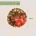 Artificial 40cm green Christmas wreath featuring red flowers, ornaments and warm LED lights - Red Letters Red Flowers (With Lights) / 40CM / Green