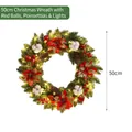50cm beleuchteter Weihnachtskranz mit roten Weihnachtssternen und Baumwollkapseln - Rote Kugel und Rote Blumen Stil / 50cm (Mit Licht)