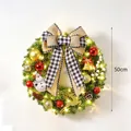 50cm Christmas wreath with black and white plaid bow and warm LED lights - With Lights / 50cm Wreath