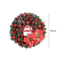 50cm green Christmas wreath with red poinsettia flowers and Merry Christmas sign. - Red Letters Red Flowers / 50cm / Green