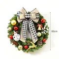 Großer 60 cm Weihnachts-Kranz mit schwarz-weiß karierter Schleife und Rentier. - Ohne Licht / 60cm Kranz